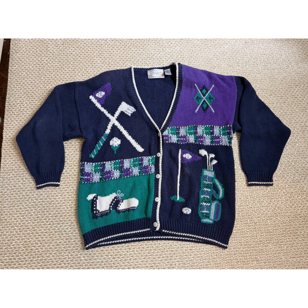 Northern Isles Golf Cardigan Sweater Hamptons chunky oversized 1X coastal VTG